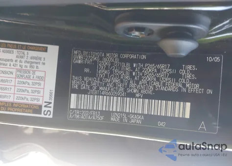 2006 Toyota 4Runner Sr5 Sport V8 z USA, uszkodzony, nr VIN JTEBT14R660059041